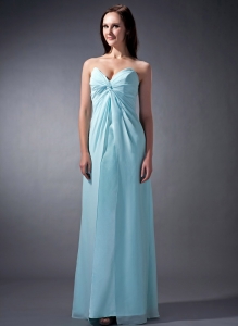Light Blue Ruch Dama Dresses Sweetheart Floor-length Chiffon