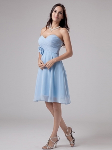 Light Blue Dama Dresses with Hand Made Flower Ruching Chiffon