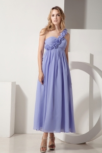 Lilac One Shoulder Chiffon Hand Made Flowers Dama Dresses