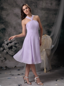 Comfortable Lilac Halter Chiffon Dama Dresses for Quinceanera