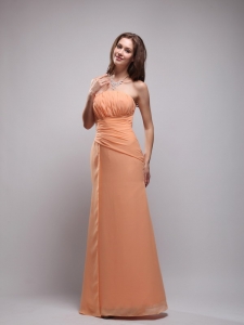 Orange Yellow Strapless Chiffon Ruched Quinceanera Dama Dresses