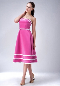 Rose Pink and White Dama Dress for Quinceanera Princess Satin