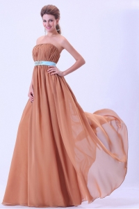 Rust Red Dama Dress with Blue Belt and Ruching Chiffon 2013