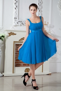 Teal Straps Knee-length Chiffon Ruch Dama Dresses for Quinces