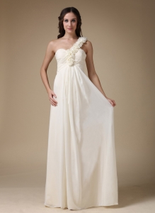 Hand Made Flowers Dama Dress White Empire One Shoulder Chiffon