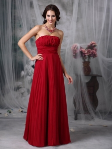 Wine Red Pleat Chiffon Ruched Quinceanera Dama Dresses