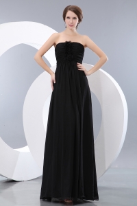 Black Floor-length Chiffon Hand Made Flowers Ruch Dama Dresses