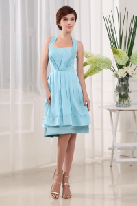 Halter Light Blue Dama Dresses Knee-length Taffeta A-Line