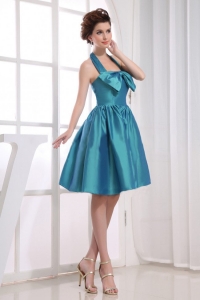 Halter Neckline Teal Bowknot Knee-length Dama Dresses