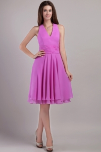 Lavender V-neck Dama Dresses for Quinces Halter Top Chiffon