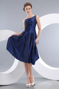 Navy Blue Quinces Dama Dresses One Shoulder Hand Made Flowers