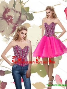 2015 Fashionable A Line Hot Pink Damas Dress with Beading