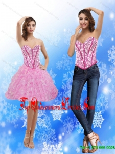 2015 Fashionable Sweetheart Rose Pink Damas Dress with Beading and Ruffles