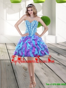 Fashionable 2015 Beading and Ruffles A Line Damas Dress in Multi Color