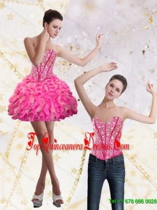 Gorgeous 2015 Sweetheart Mini Length Dama Dress with Beading and Ruffles