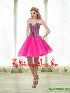 Gorgeous A Line Beading Sweetheart Dama Dress in Hot Pink