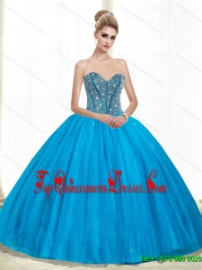 2015 Luxurious Sweetheart Ball Gown Beading Quinceanera Dresses in Teal