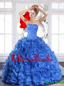 2015 Modest Ball Gown Vestidos de Quinceanera Dresses with Beading and Ruffles