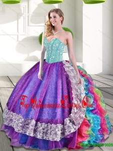 Elegant Sweetheart Multi Color 15 Quinceanera Dresses with Beading and Ruffles
