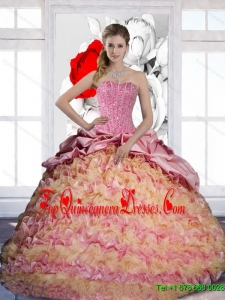 Fashionable Pick Ups and Ruffles Sweetheart 2015 Quinceanera Dresses in Multi Color