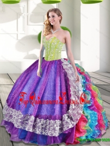 Luxurious Multi Color Sweetheart Beading and Ruffles 2015 Quinceanera Dresses