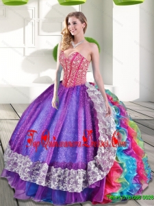 New Style Sweetheart Beading and Ruffles 2015 Quinceanera Dresses in Multi Color
