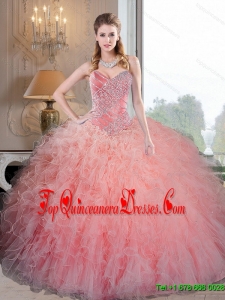 Wonderful Baby Pink Organza 15 Quinceanera Dresses with Beading and Ruffles