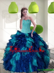 2015 Perfect Multi Color Quinceanera Dress with Beading and Ruffles