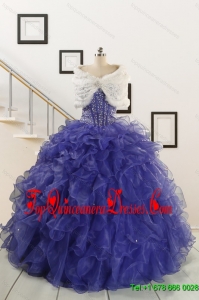 2015 Custom Made Sweetheart Ruffles Purple Quinceanera Dresses with Wraps