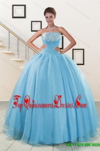 Popular and Cheap Strapless Quinceanera Dresses with Appliques
