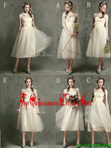2016 New Arrivals Tea Length Tulle Dama Dress in Champagne