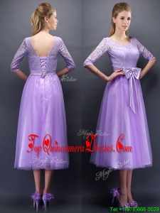 2016 Cheap See Through Scoop Half Sleeves Dama Dress with Bowknot