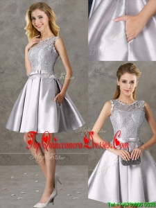 2016 Classical Laced and Bowknot Scoop Dama Dress in Silver