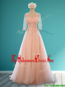 2016 Classical Scoop Half Sleeves Dama Dress with Appliques and Belt