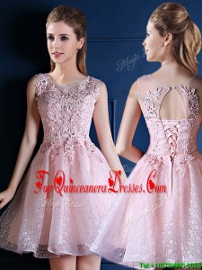 2016 Exquisite Baby Pink Scoop Dama Dress with Appliques and Beading