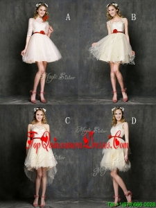 2016 Most Popular Champagne Mini Length Dama Dress with Belt