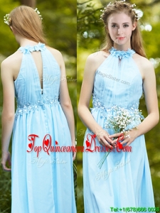 Discount Halter Top Light Blue Dama Dress with Appliques