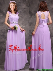 2016 Beautiful Empire Scoop Laced Decorated Bodice Dama Dress in Lavender