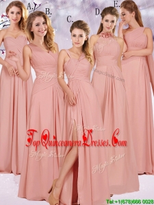 2016 Best Selling Chiffon Peach Long Dama Dress with Ruching