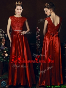 2016 Cheap Scoop Laced and Bowknot Dama Dress in Wine Red