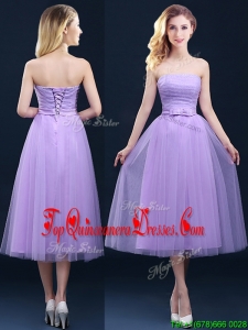 2016 Discount Tea Length Tulle Lavender Dama Dress with Belt