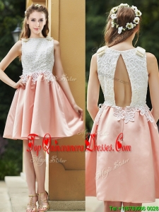 2016 Elegant Bateau Open Back Applique Short Dama Dress in Pink