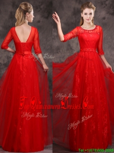 2016 Latest Applique and Beaded Red Dama Dress in Tulle and Lace
