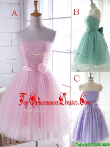 2016 Unique Strapless Tulle Short Dama Dress with Handcrafted Flower