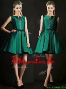 Classical A Line Green Short Dama Dress with Beading and Belt