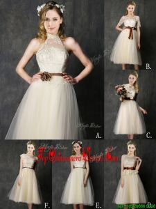 New Arrivals Knee Length Champagne Dama Dress with Lace