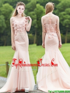 2016 Luxurious See Through Light Pink Mermaid Dama Dress with Brush Train