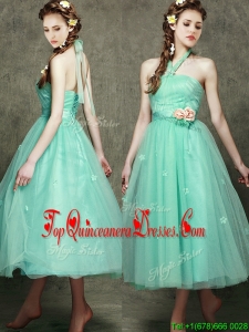 Discount Halter Top Damas Dress with Appliques and Hand Made Flowers