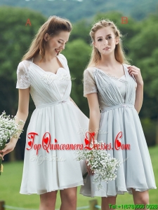Fashionable Short Sleeves Damas Dress with Belt and Lace