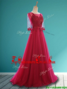 Cheap Scoop Appliques and Belt Damas Dress in Wine Red